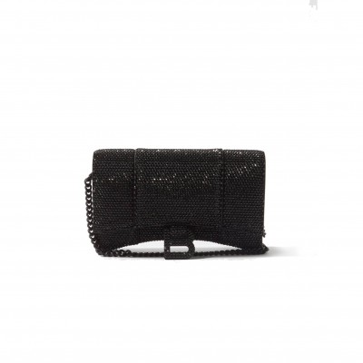 BALENCIAGA BLACK HOURGLASS CRYSTAL-EMBELLISHED CROSS-BODY BAG MATCHESFASHION US (20*11.3*6cm)