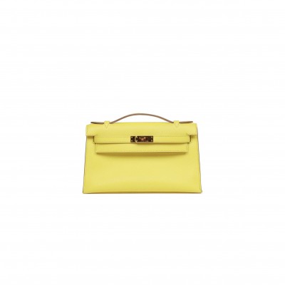 HERMES KELLY POCHETTE SOUFRE EPSOM GOLD HARDWARE  (22*12*13cm)