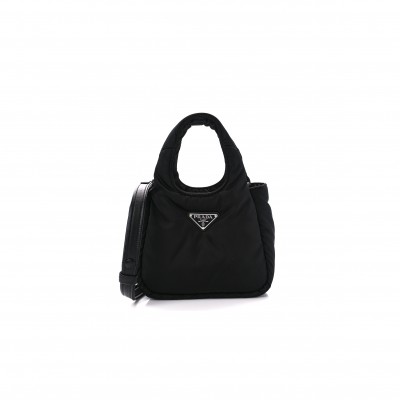 PRADA TESSUTO SOFT PADDED RE-NYLON STRIPED MINI BAG BLACK (23*13*6cm)