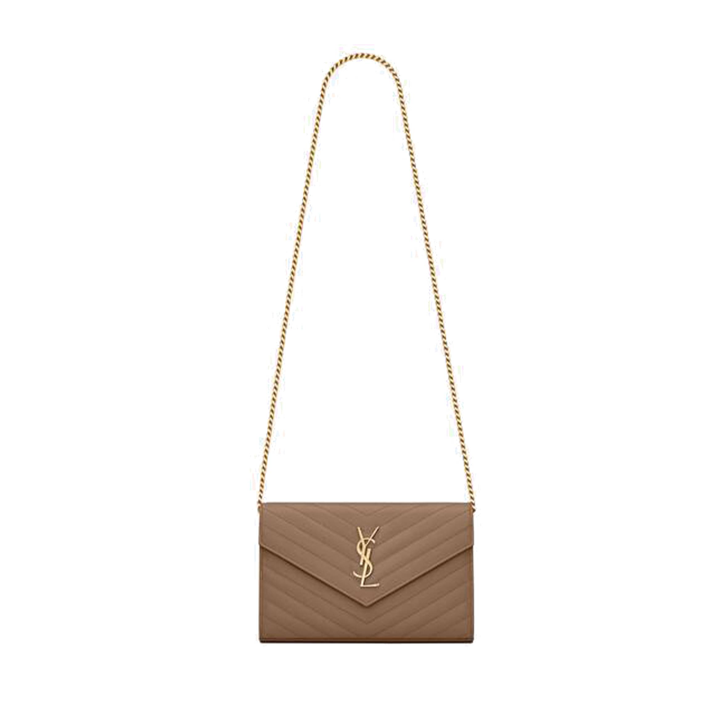 YSL CASSANDRE MATELASSÉ CHAIN WALLET IN GRAIN DE POUDRE EMBOSSED LEATHER 377828BOW012346 (22.5*14*4cm)