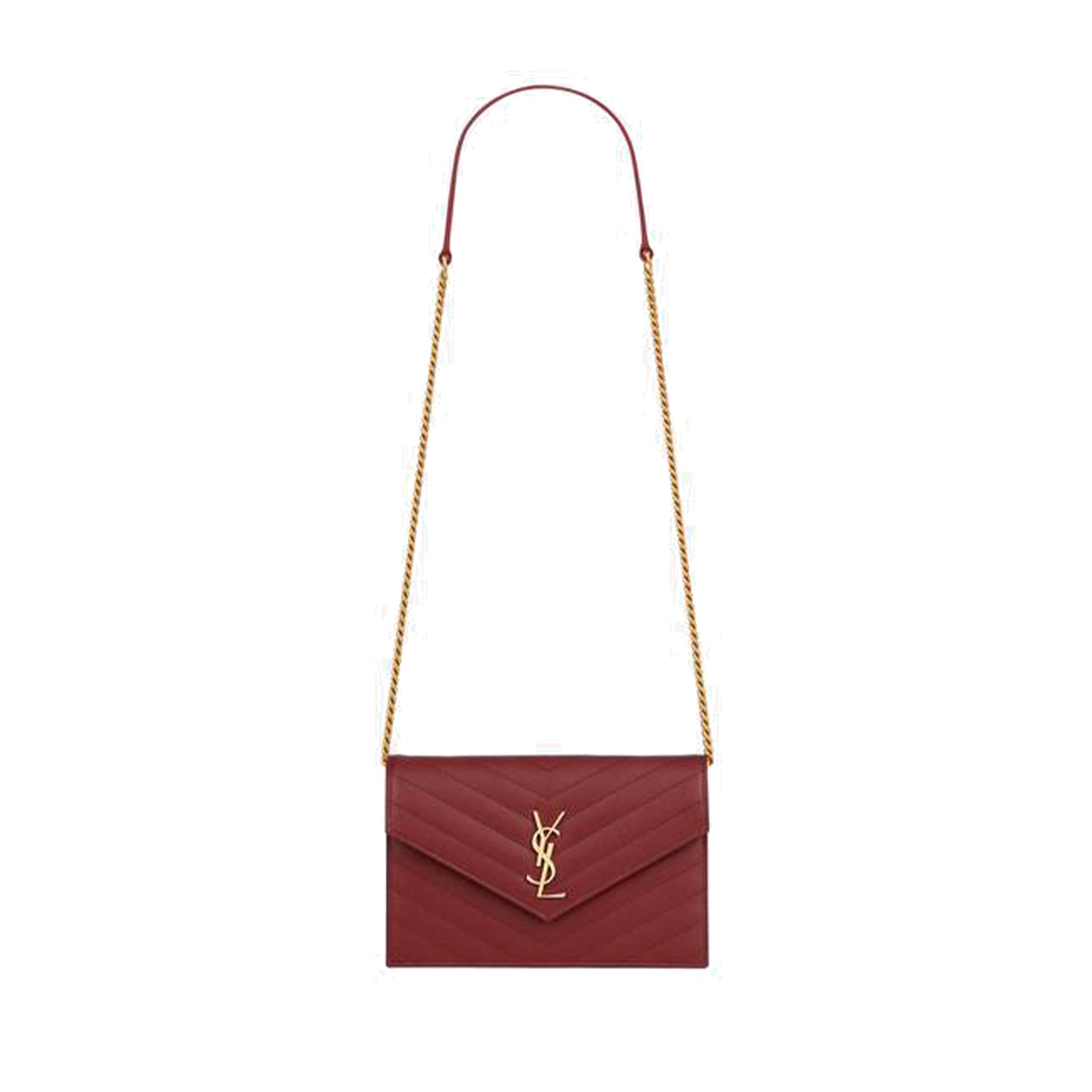 YSL CASSANDRE MATELASSÉ ENVELOPE CHAIN WALLET IN GRAIN DE POUDRE EMBOSSED LEATHER 695108BOW016008 (19*12.5*3.5cm)