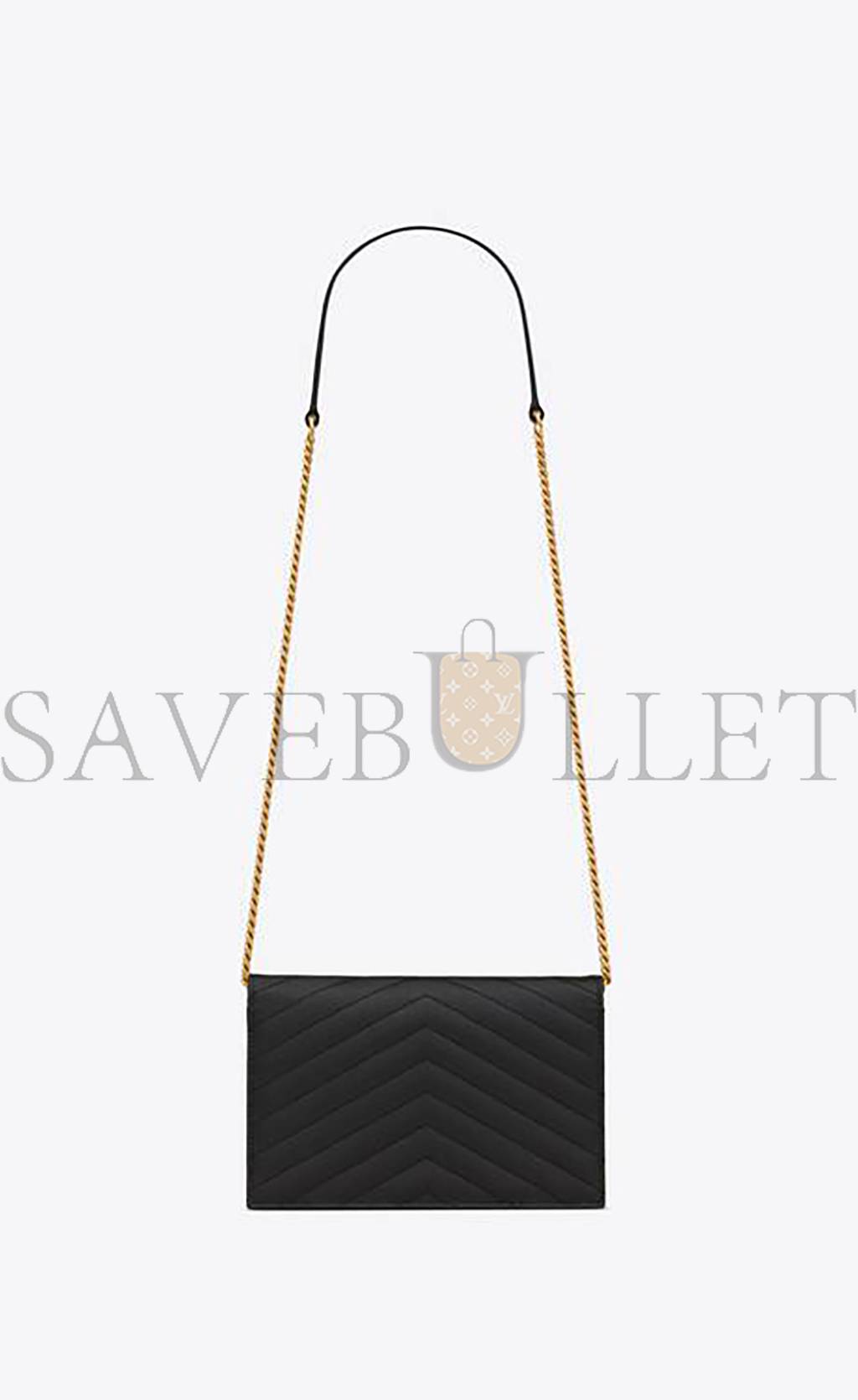 YSL CASSANDRE MATELASSÉ ENVELOPE CHAIN WALLET IN GRAIN DE POUDRE EMBOSSED LEATHER 742920BOW011000 (19*12.5*3.5cm)