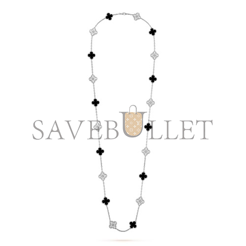 VAN CLEEF ARPELS VINTAGE ALHAMBRA LONG NECKLACE, 20 MOTIFS - WHITE GOLD, DIAMOND, ONYX  VCARP2R800