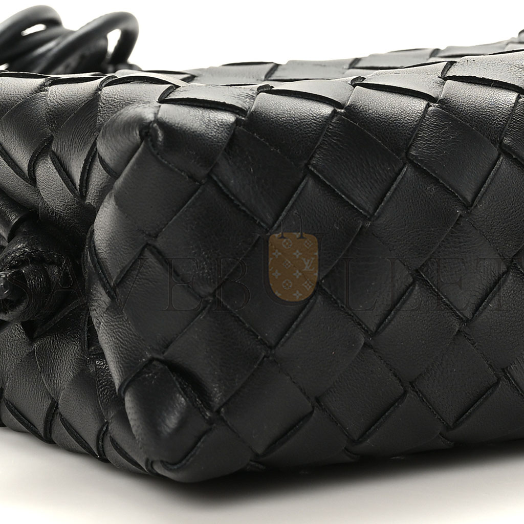 BOTTEGA VENETA NAPPA INTRECCIATO MINI LOOP CAMERA BAG BLACK  (17*11*8cm)