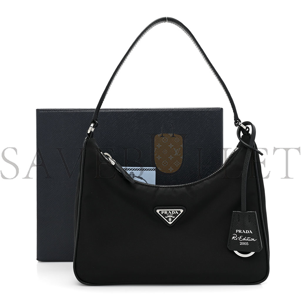 PRADA TESSUTO NYLON SAFFIANO MINI RE-EDITION 2005 BAG BLACK (23*14*8cm)