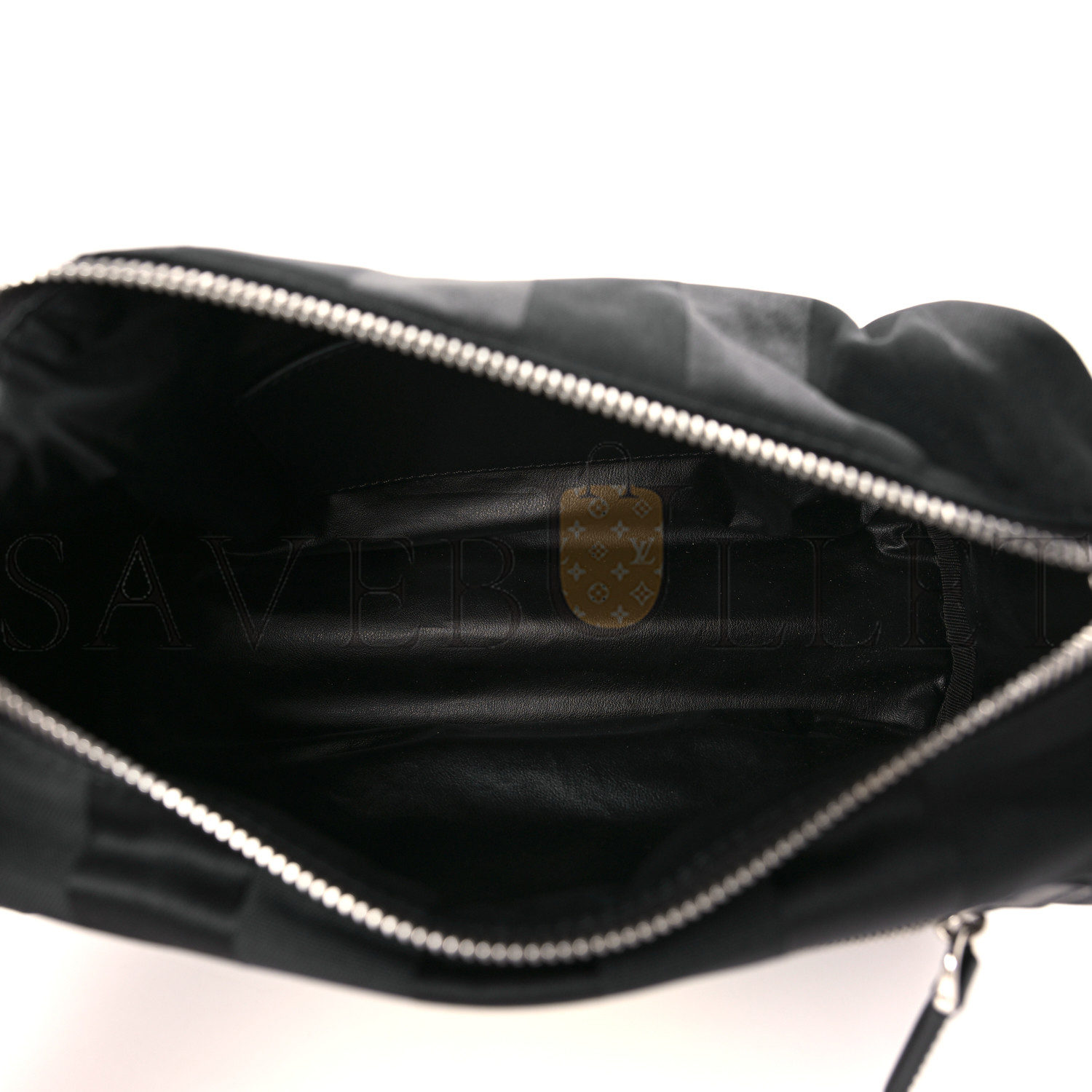 FENDI RECYCLED NYLON VITELLO GRACE LIGHT PEQUIN LOGO TRAVEL POUCH BLACK SUNFLOWER (25*13*11cm)