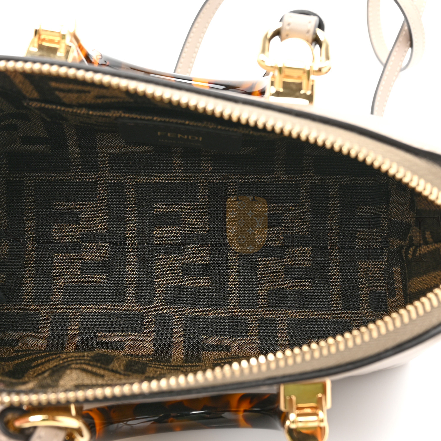 FENDI VITELLO KING PLEXIGLASS LOGO EMBOSSED MINI BY THE WAY TOP HANDLE BOSTON BAG TORTORA (17*11*8cm)