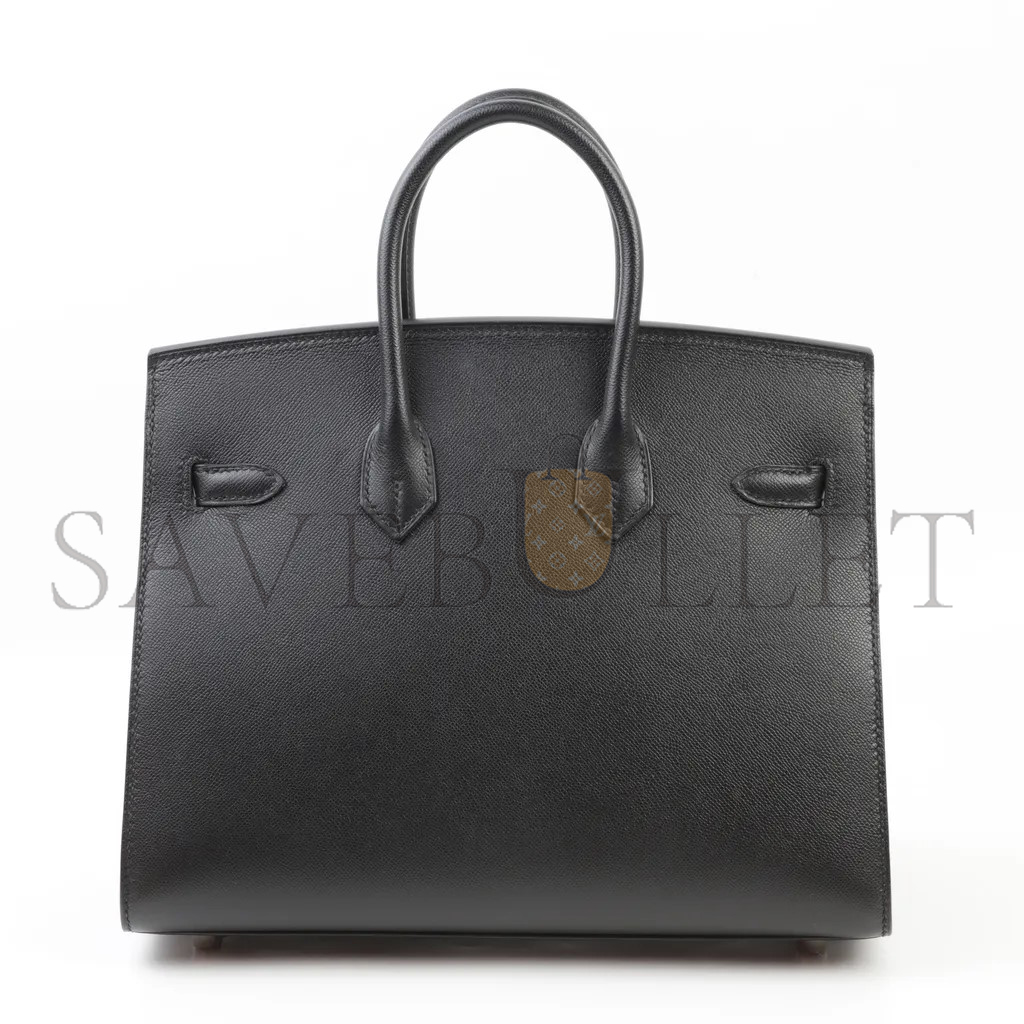 HERMES BIRKIN 25 BLACK LEATHER SILVER BUCKLE 4341856341 (25*20*13cm)