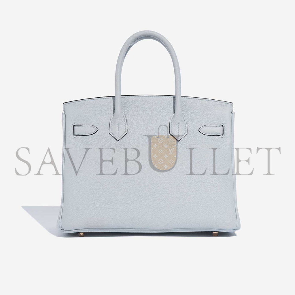 HERMES BIRKIN 30 TOGO LEATHER PLATINUM BAG GLACIER BLUE GOLD BUCKLE 2325 (30*20*13cm)