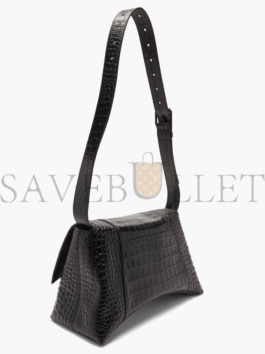 BALENCIAGA BLACK DOWNTOWN CROCODILE-EFFECT CROSS-BODY BAG MATCHESFASHION US (32*19*4.5cm)