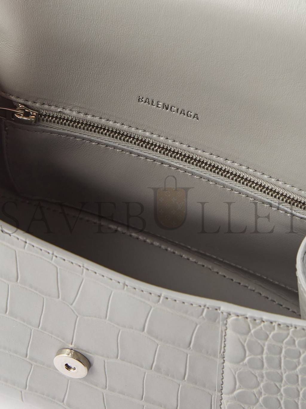 BALENCIAGA GREY HOURGLASS S CROCODILE-EFFECT LEATHER BAG MATCHESFASHION US (22.5*14*10cm)