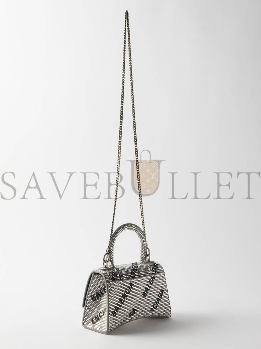 BALENCIAGA SILVER HOURGLASS XS CRYSTAL-EMBELLISHED LEATHER BAG MATCHESFASHION US (19*12*6.6cm)