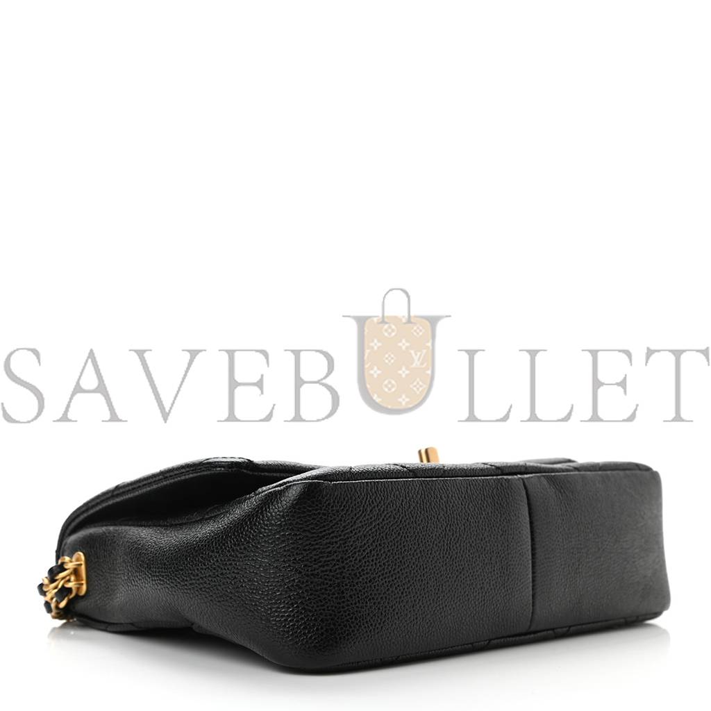 CHANEL SHINY CAVIAR QUILTED SMALL CHAIN MELODY FLAP BLACK GOLD HARDWARE (22*15*6cm)