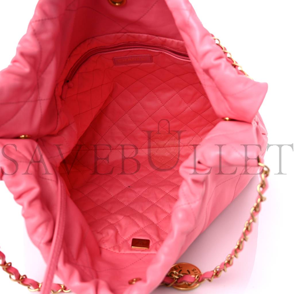 CHANEL SHINY CALFSKIN QUILTED CHANEL 22 DRAWSTRING BAG CORAL PINK GOLD HARDWARE (42*39*8cm)