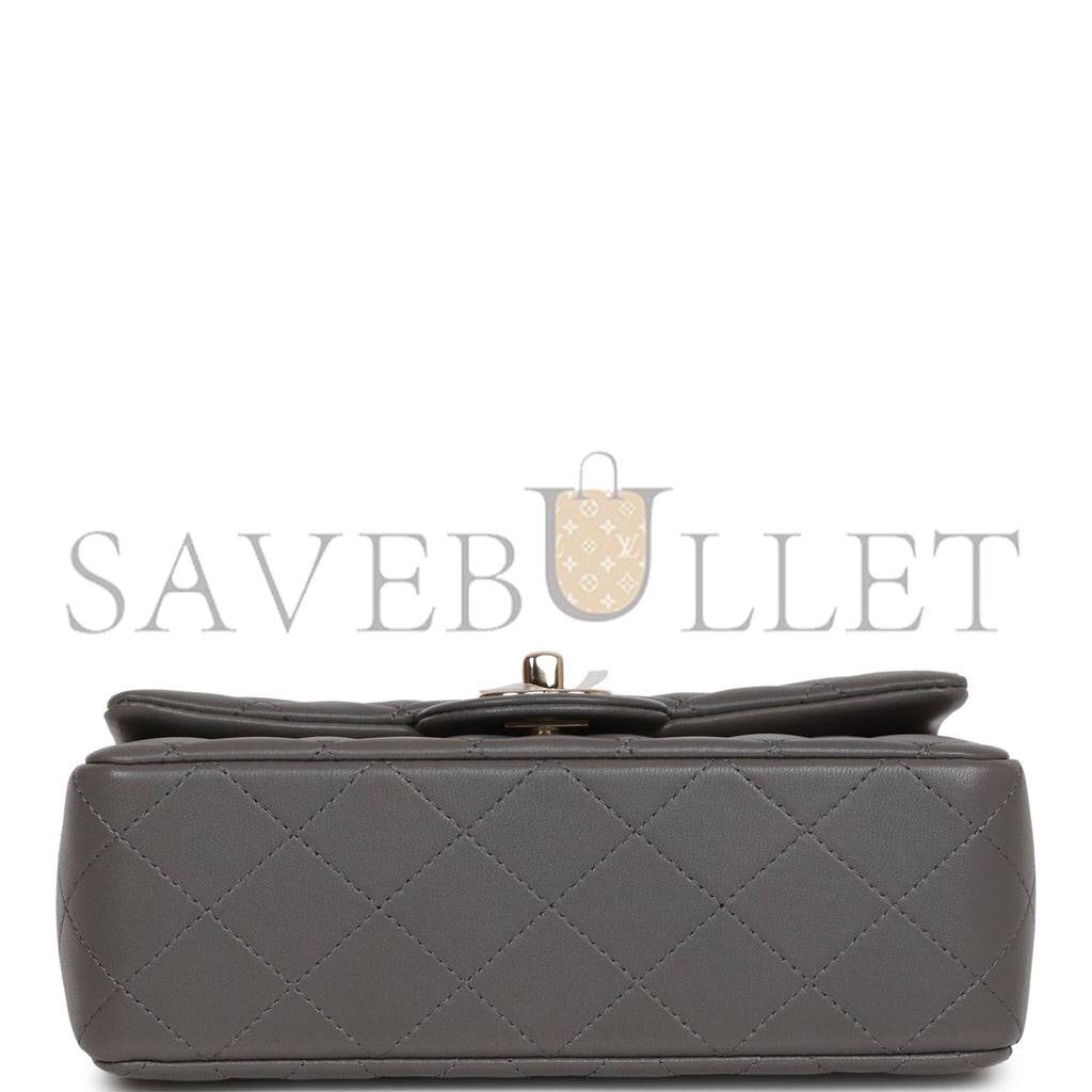 CHANEL MINI RECTANGULAR FLAP BAG WITH TOP HANDLE DARK GREY LAMBSKIN LIGHT GOLD HARDWARE (22*15*8cm)