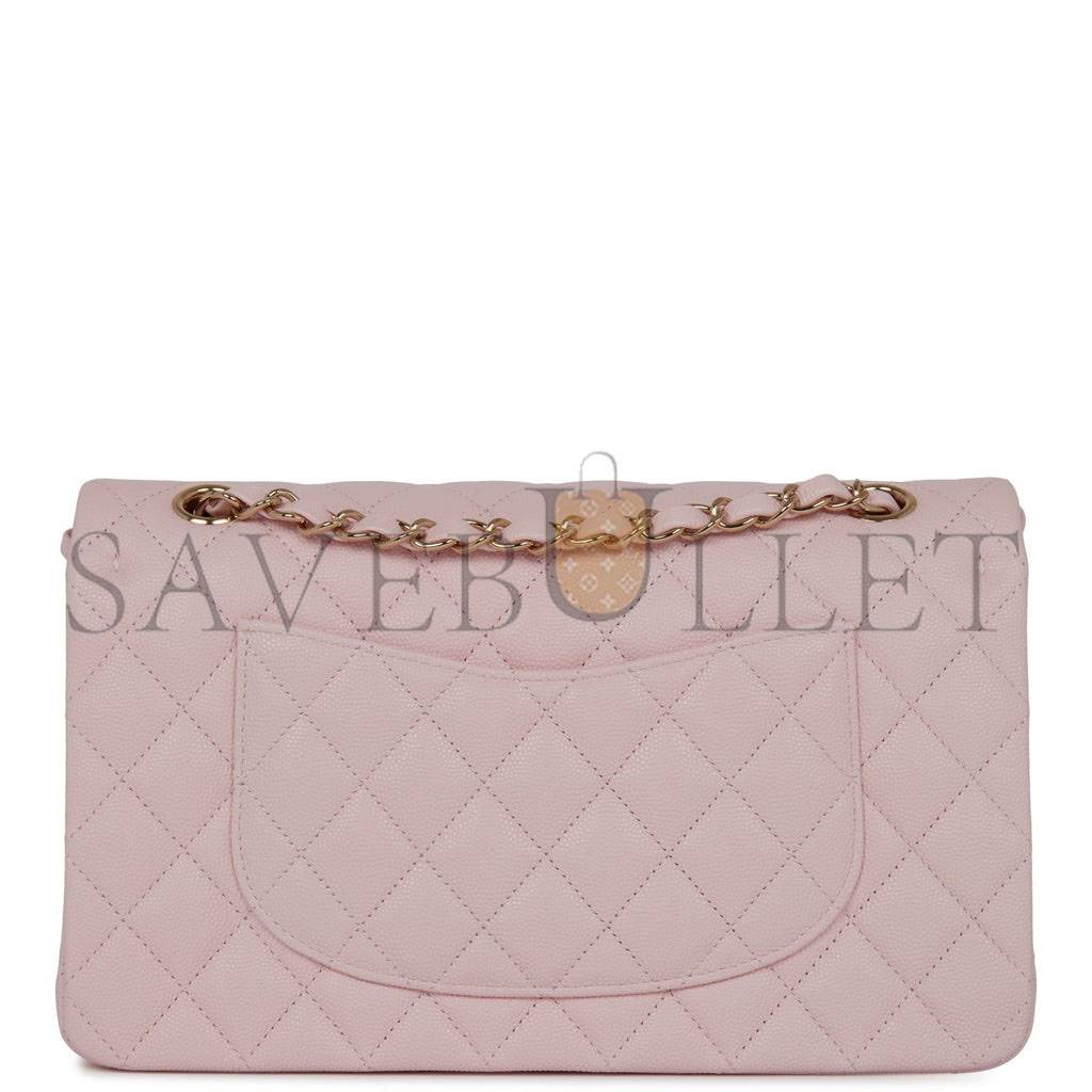 CHANEL MEDIUM CLASSIC DOUBLE FLAP BAG LIGHT PINK CAVIAR LIGHT GOLD HARDWARE (25.5*15.2*7cm)