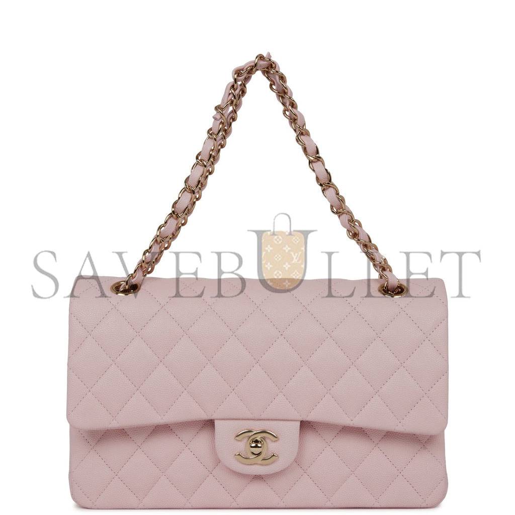 CHANEL MEDIUM CLASSIC DOUBLE FLAP BAG LIGHT PINK CAVIAR LIGHT GOLD HARDWARE (25.5*15.2*7cm)