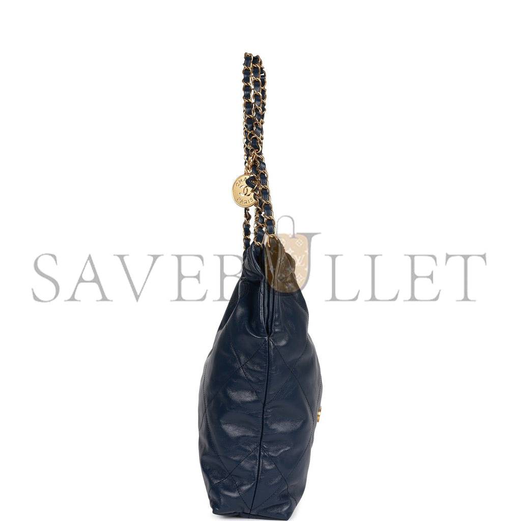 CHANEL LARGE 22 BAG NAVY LAMBSKIN ANTIQUE GOLD HARDWARE (46*45*10cm)