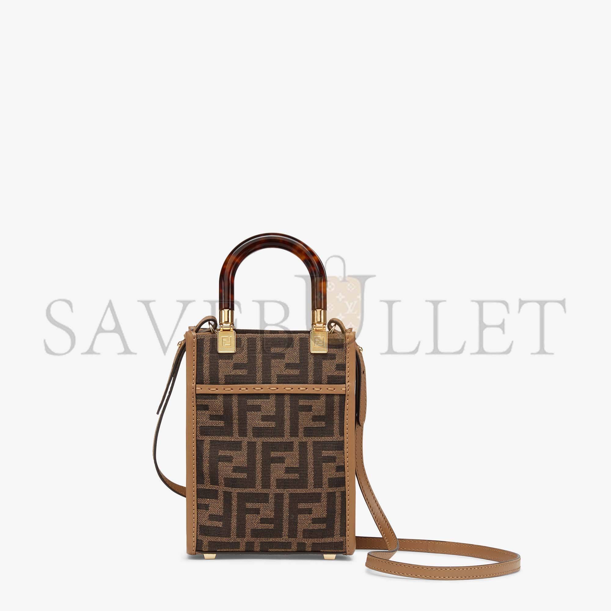 FENDI MINI SUNSHINE SHOPPER - BROWN FF FABRIC MINI-BAG 8BS051ALVXF1GE3 (18*13*6.5cm)