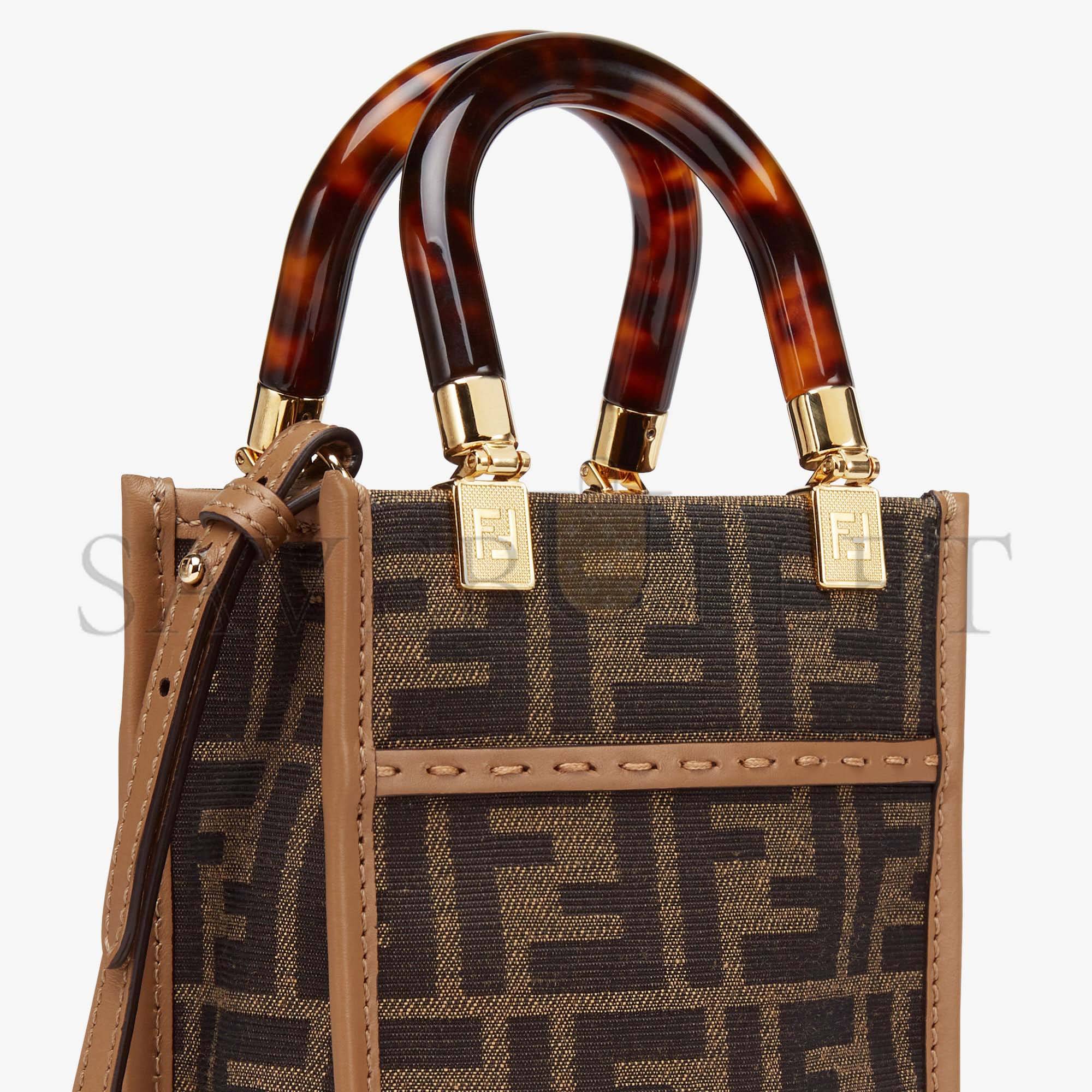 FENDI MINI SUNSHINE SHOPPER - BROWN FF FABRIC MINI-BAG 8BS051ALVXF1GE3 (18*13*6.5cm)