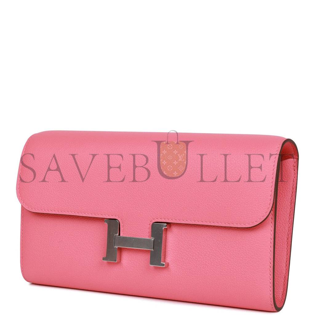 HERMES CONSTANCE WALLET TO GO ROSE AZALEE EVERCOLOR PALLADIUM HARDWARE (20.3*11.4*3.8cm)