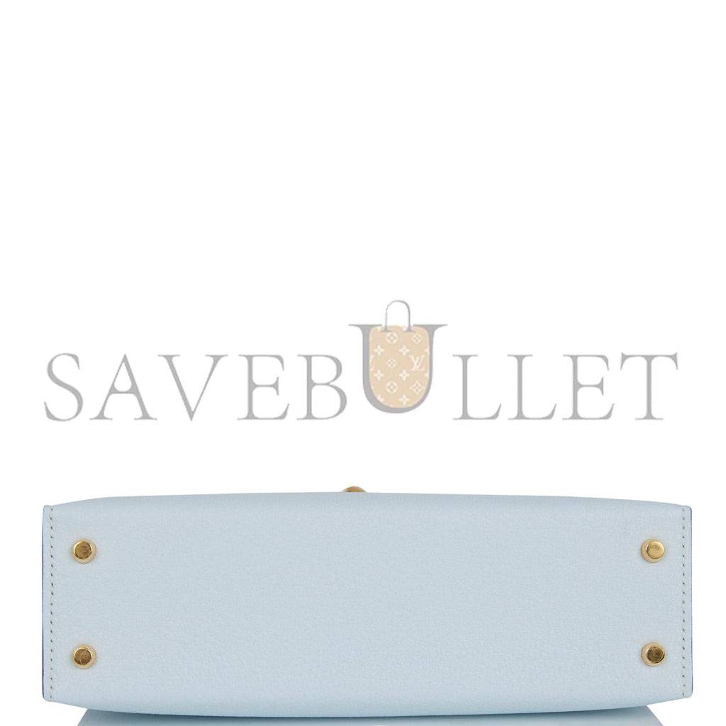 HERMES MINI KELLY SELLIER 20 BLEU BRUME CHEVRE GOLD HARDWARE (19*12*5.5cm)