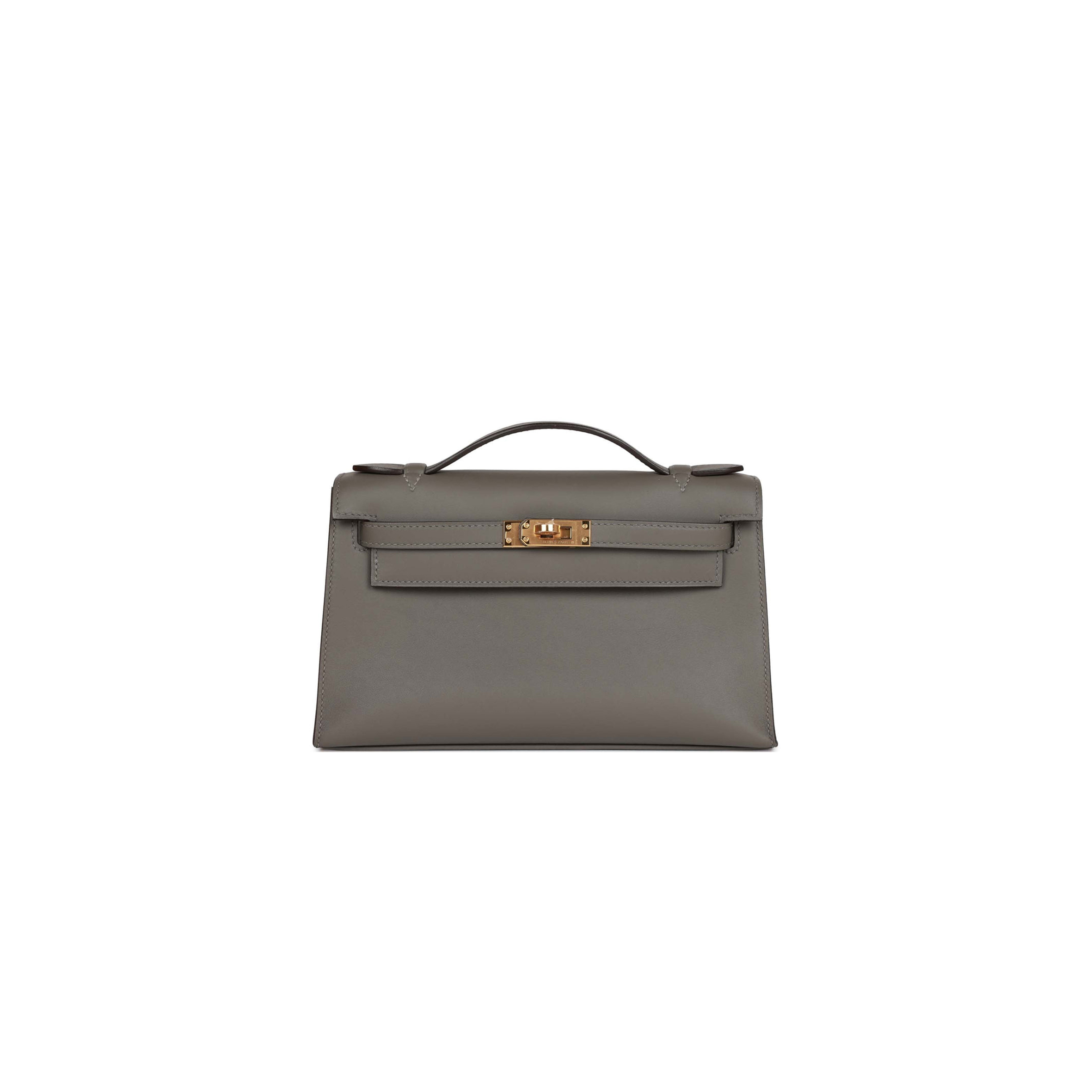 HERMES MINI KELLY POCHETTE GRIS MEYER SWIFT GOLD HARDWARE (22*14*7cm)