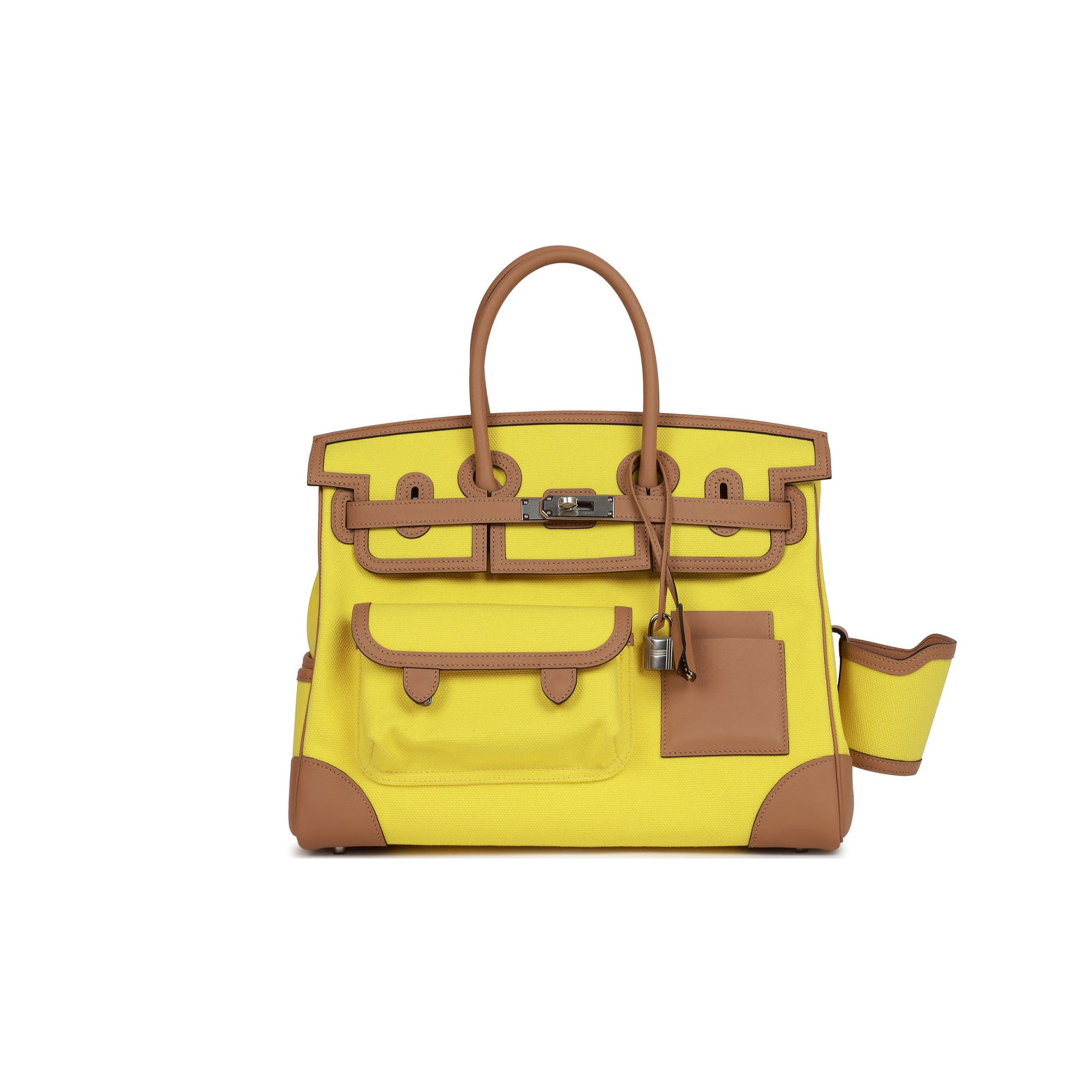 HERMES BIRKIN CARGO 35 JAUNE CITRON TOILE AND CHAI SWIFT PALLADIUM HARDWARE 39728751083614 (35*28*18cm)