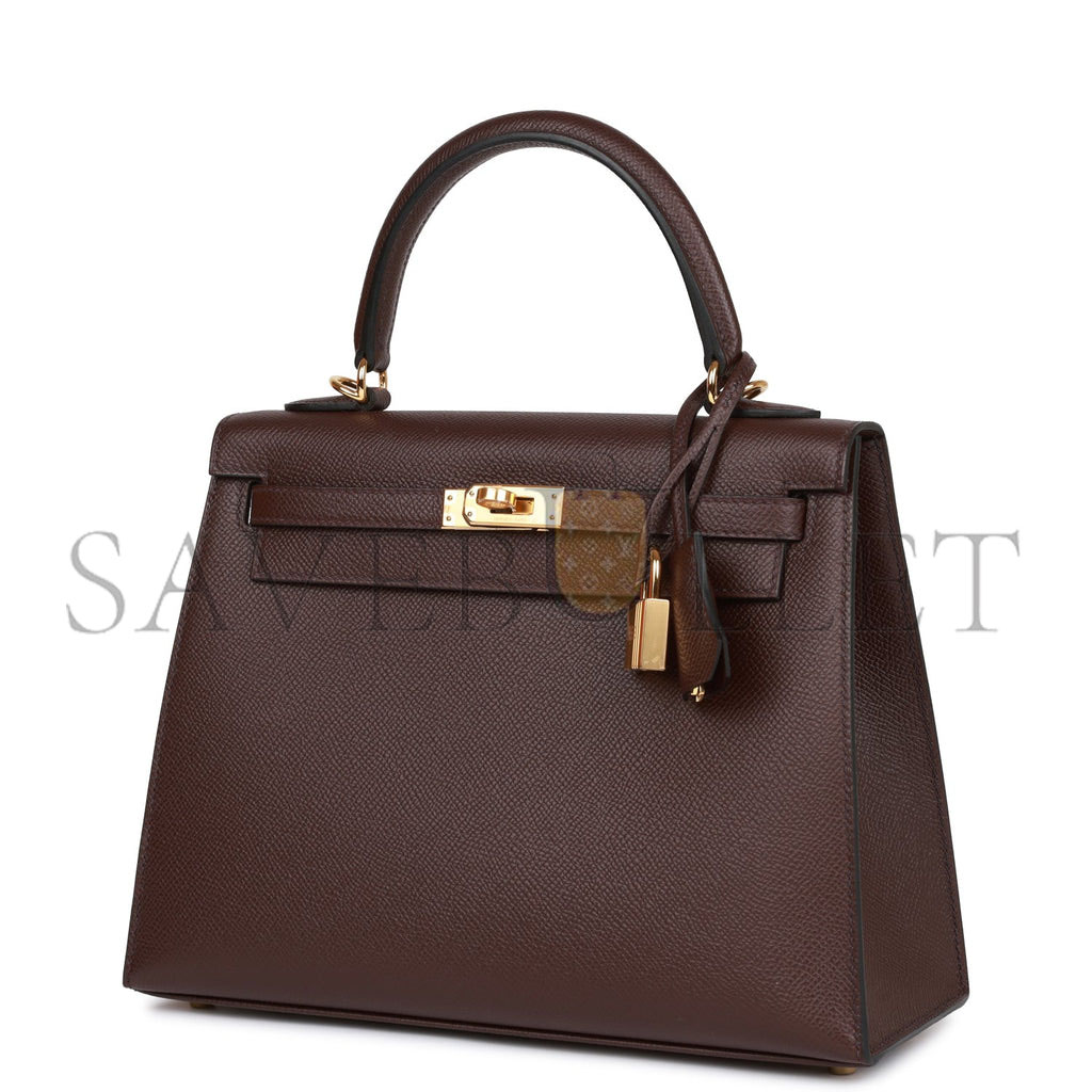 HERMES KELLY SELLIER 25 ROUGE SELLIER EPSOM GOLD HARDWARE HANDMADE  (25*17*7cm)