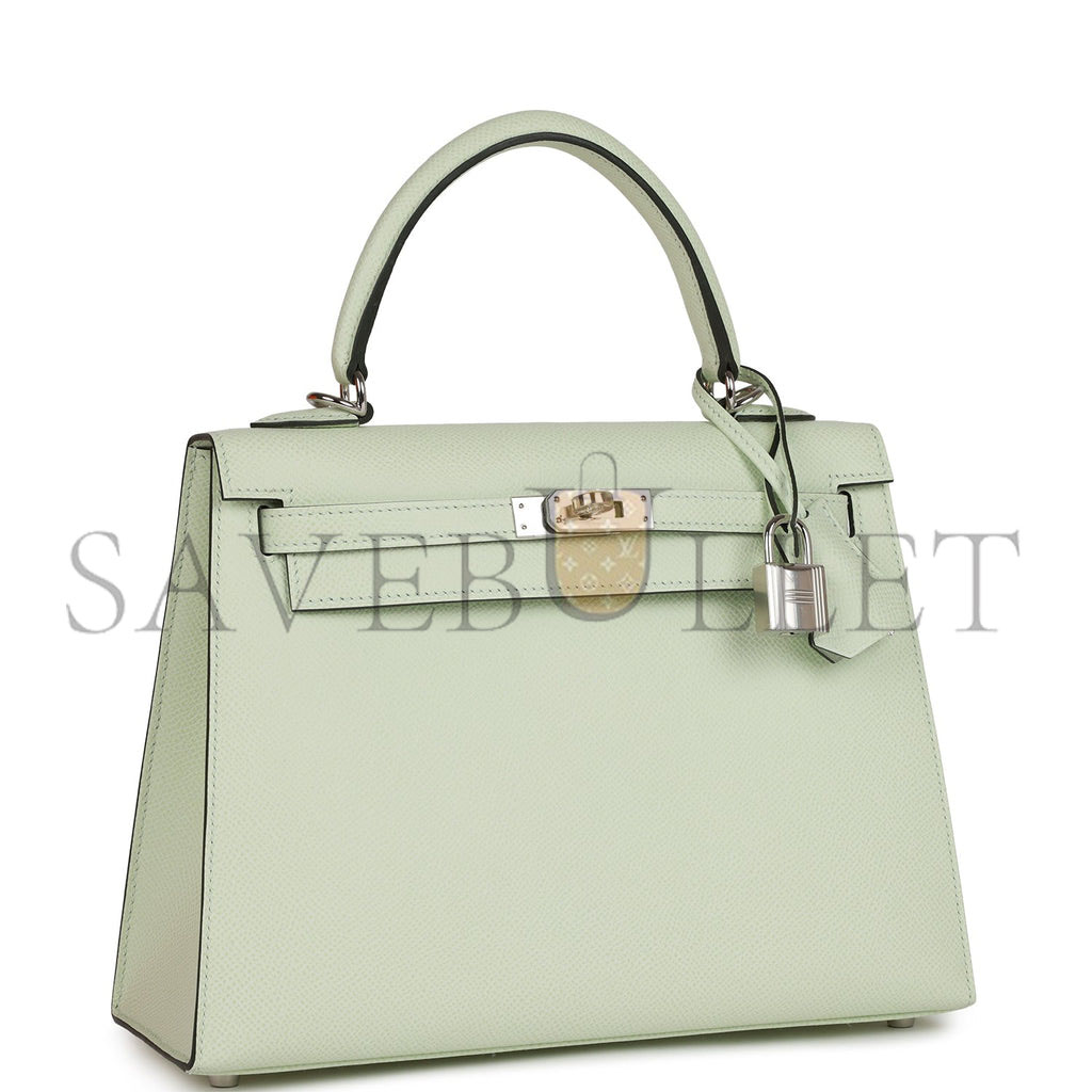 HERMES KELLY SELLIER 25 VERT FIZZ EPSOM PALLADIUM HARDWARE HANDMADE  (25*17*7cm)