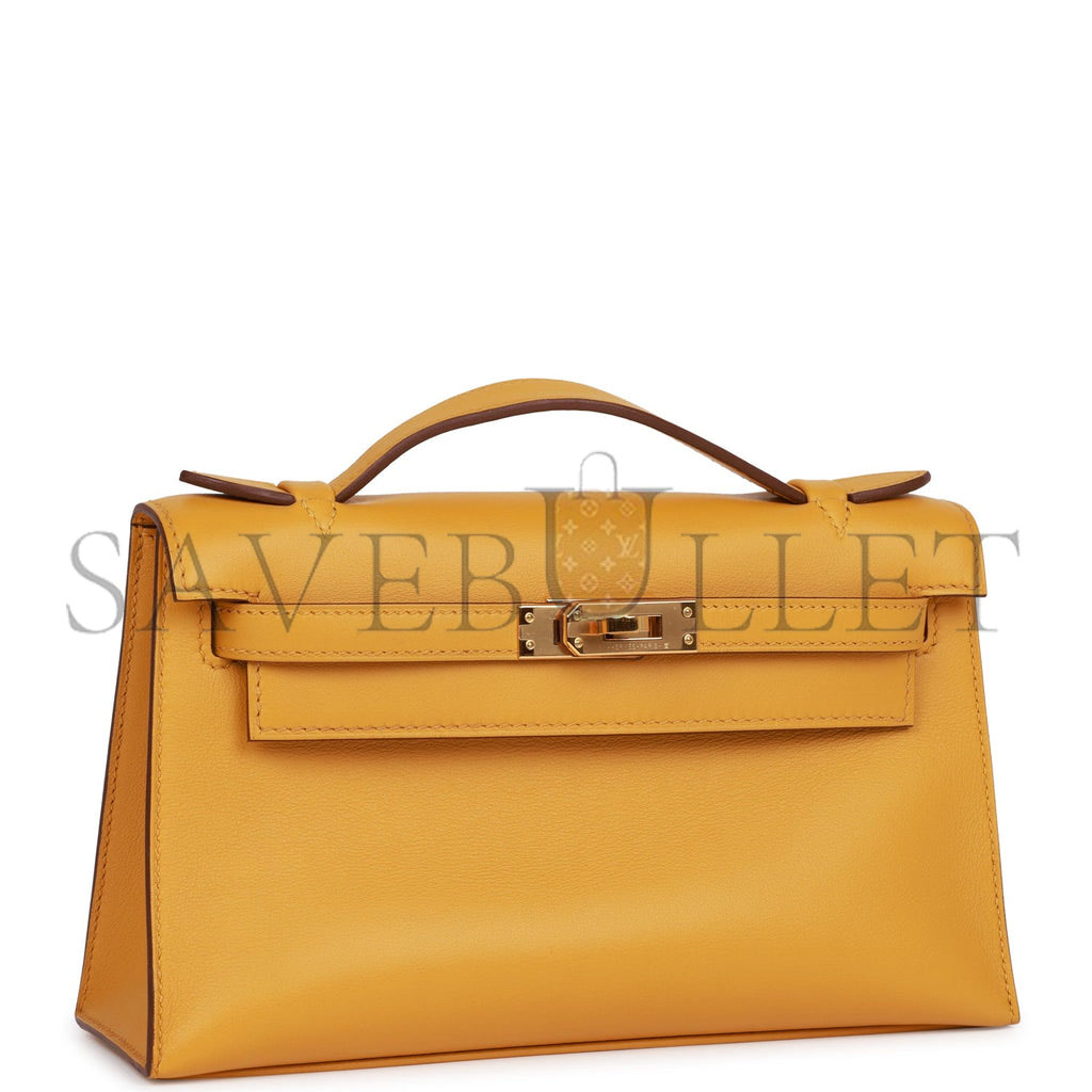 HERMES KELLY POCHETTE JAUNE AMBRE SWIFT GOLD HARDWARE  (22*12*13cm)