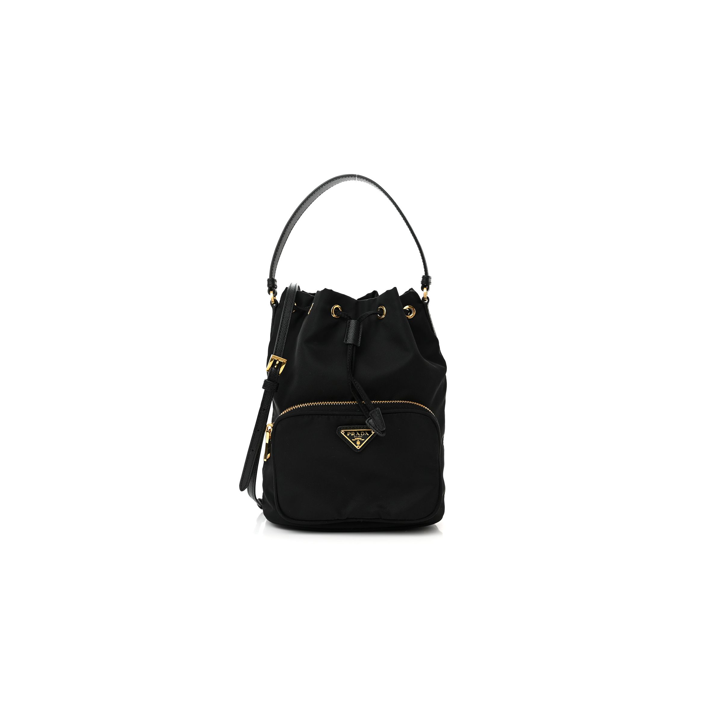 PRADA RE-NYLON DUET DRAWSTRING SHOULDER BAG BLACK (23*18*11cm)