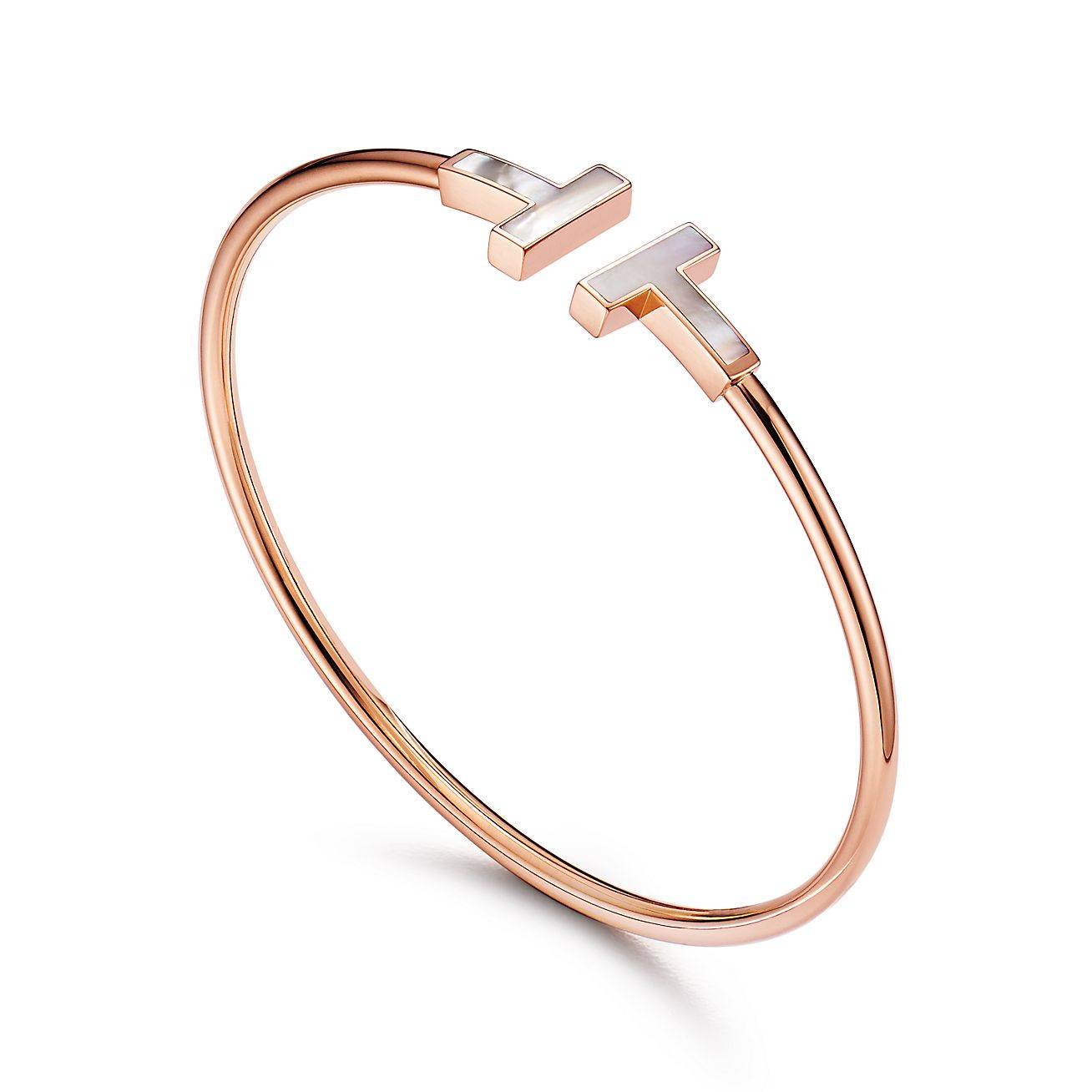 TIFFANY T WIRE BRACELET IN ROSE GOLD WITH MOTHER-OF-PEARL