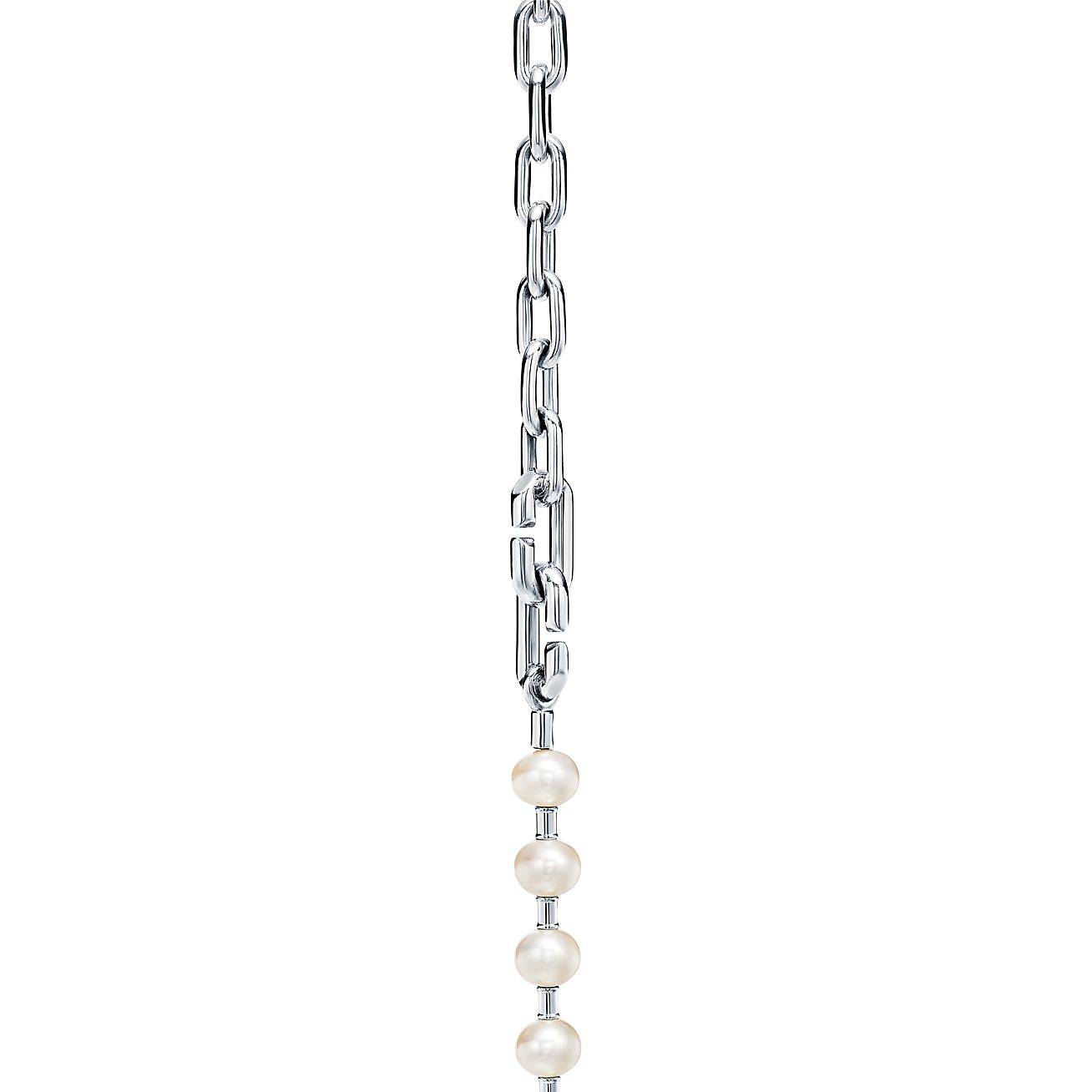 TIFFANY HARDWEAR PEARL WRAP NECKLACE IN SILVER, 7-8 MM