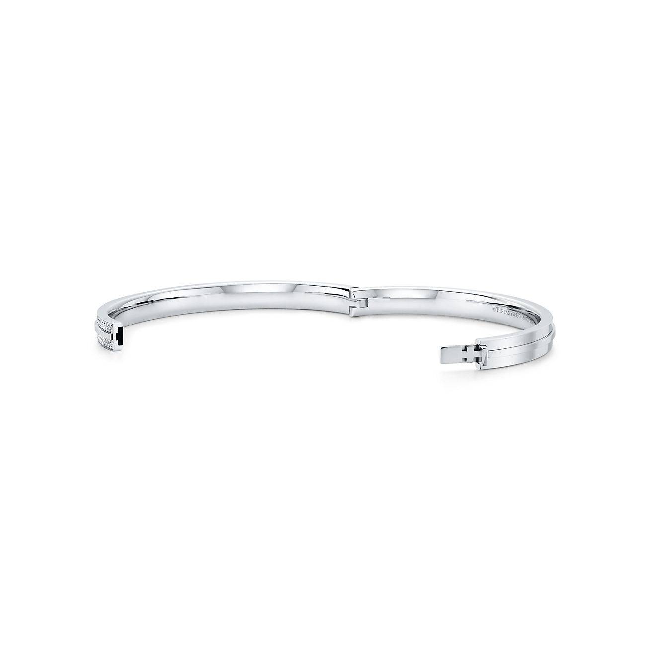 Tiffany T Pavé Diamond Hinged Bangle in 18k White Gold