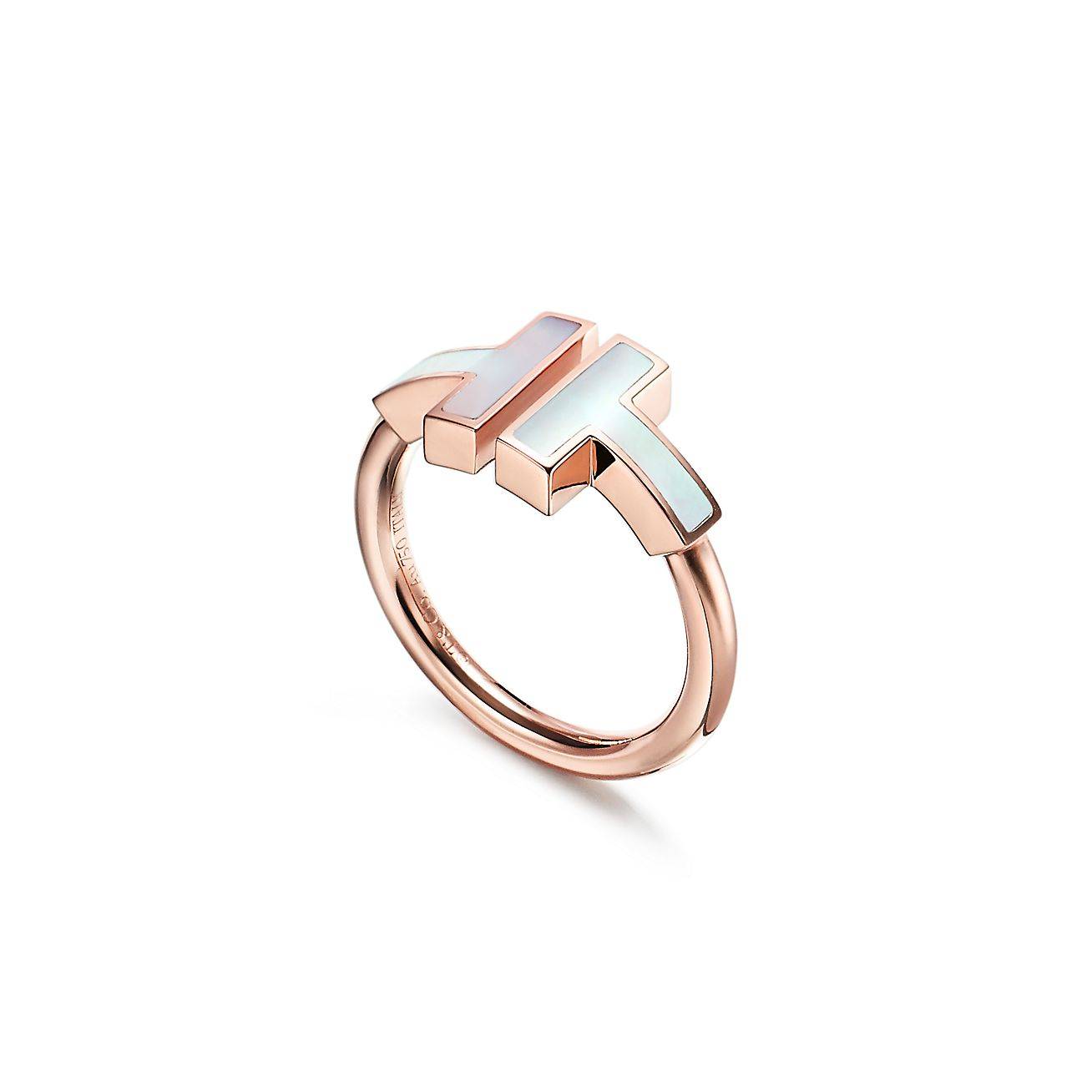 TIFFANY T WIRE RING IN ROSE GOLD WITH MOTHER-OF-PEARL