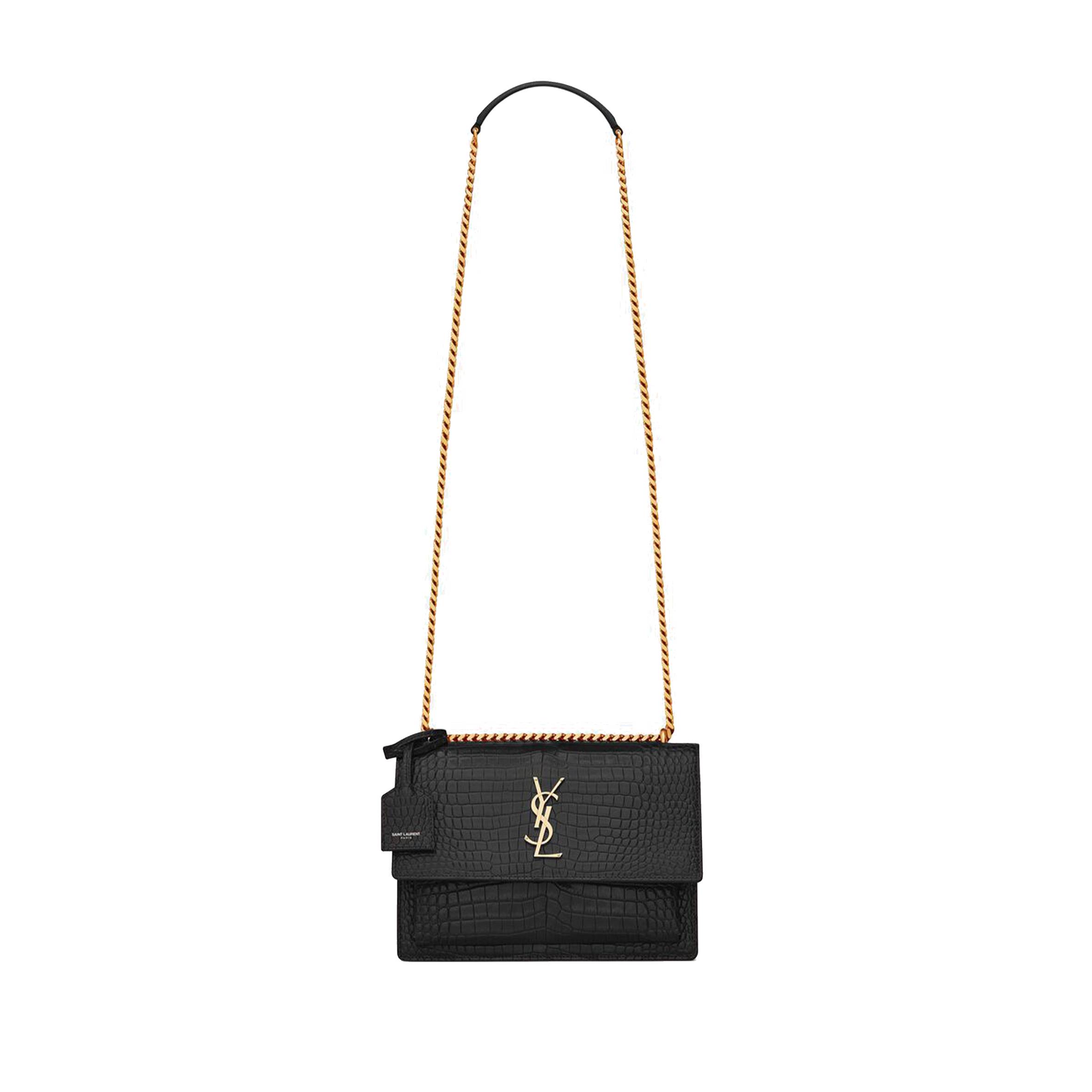 YSL SUNSET MEDIUM CHAIN BAG IN CROCODILE-EMBOSSED SHINY LEATHER 442906DND0J1000 (22*16*6.5cm)