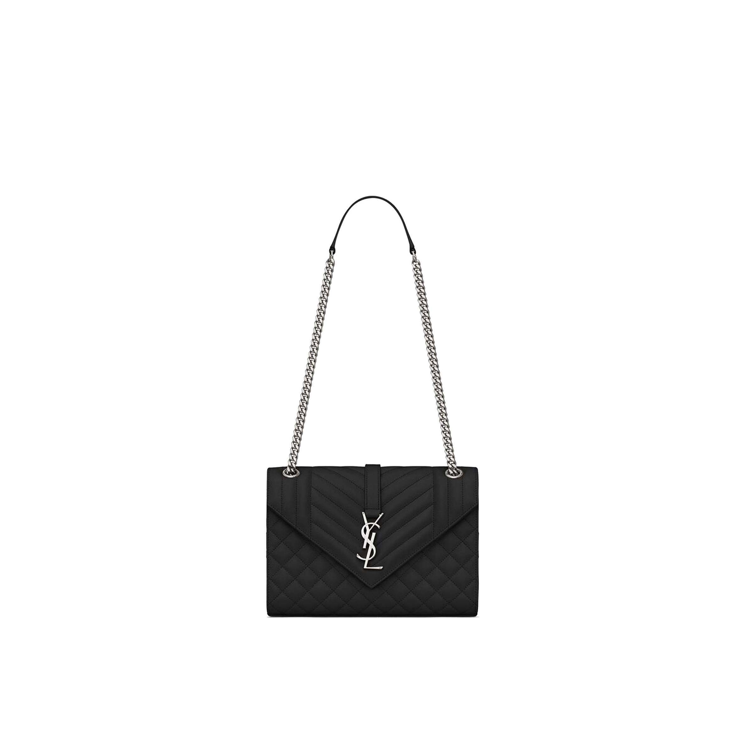 YSL ENVELOPE MEDIUM CHAIN BAG IN MIX MATELASS&EACUTE; GRAIN DE POUDRE EMBOSSED LEATHER 600185BOW921000 (24*17.5*6cm)