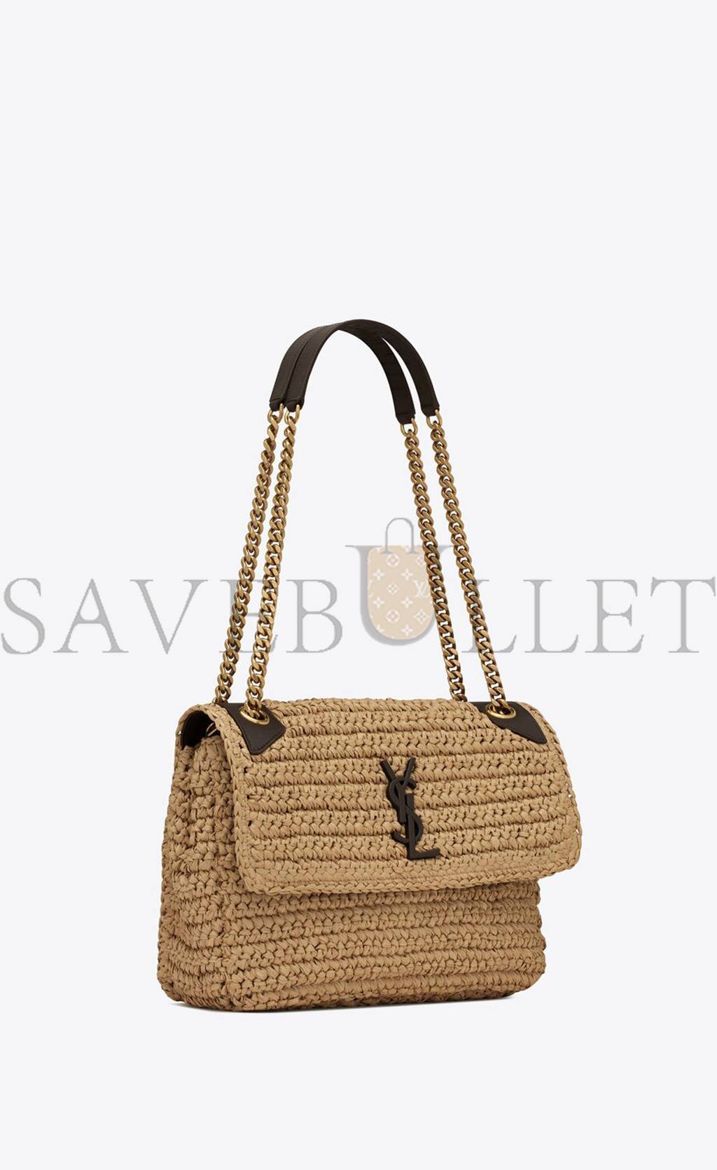 YSL NIKI MEDIUM CHAIN BAG IN RAFFIA AND LEATHER 633187GG66W7069 (28*20*8.5cm)