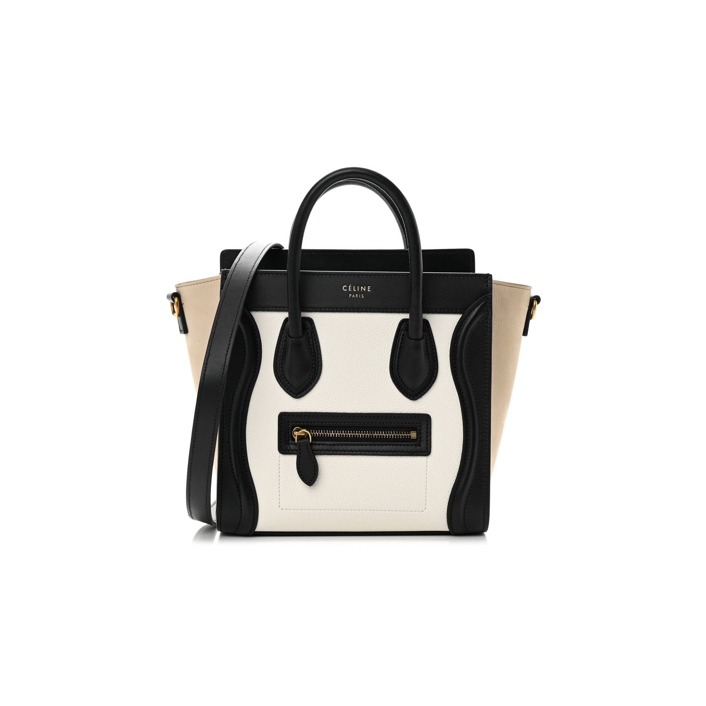 CELINE BABY GRAINED CALFSKIN NUBUCK NANO TRI-COLOR LUGGAGE WHITE LIGHT TAUPE (21*20*10cm)