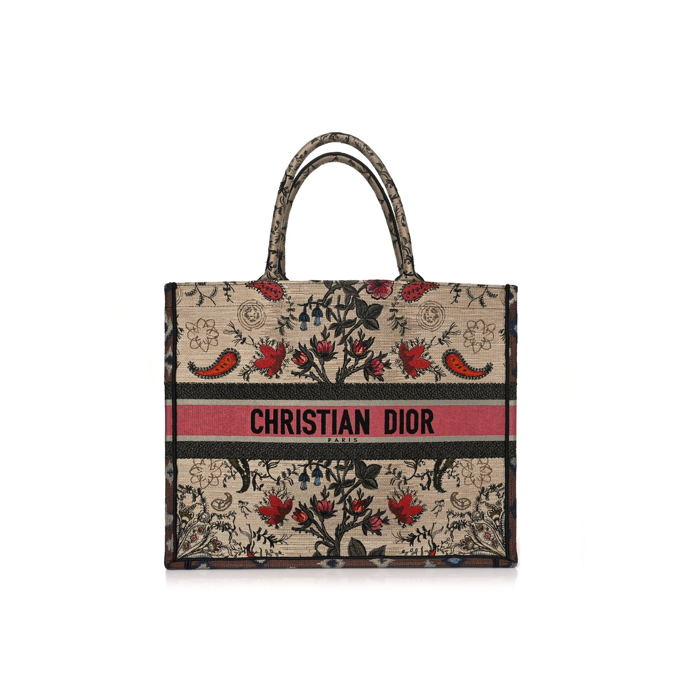 DIOR CANVAS EMBROIDERED LARGE BRODERIE DIOR FLOWERS BOOK TOTE MULTICOLOR (42*34*17.8cm)