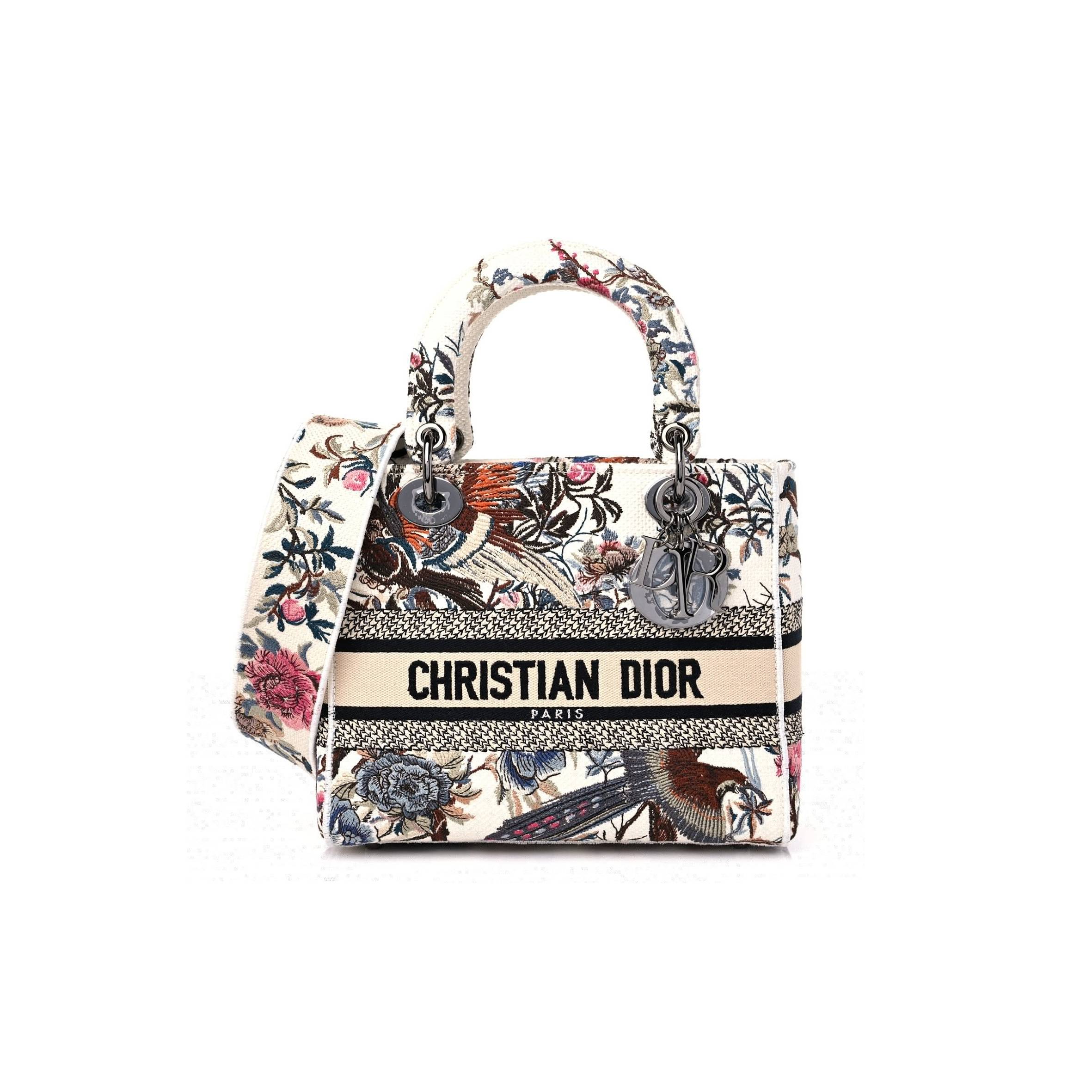 DIOR CANVAS JARDIN D&#X27;HIVER EMBROIDERED MEDIUM LADY D-LITE ECRU MULTICOLOR (24*20*12.1cm)