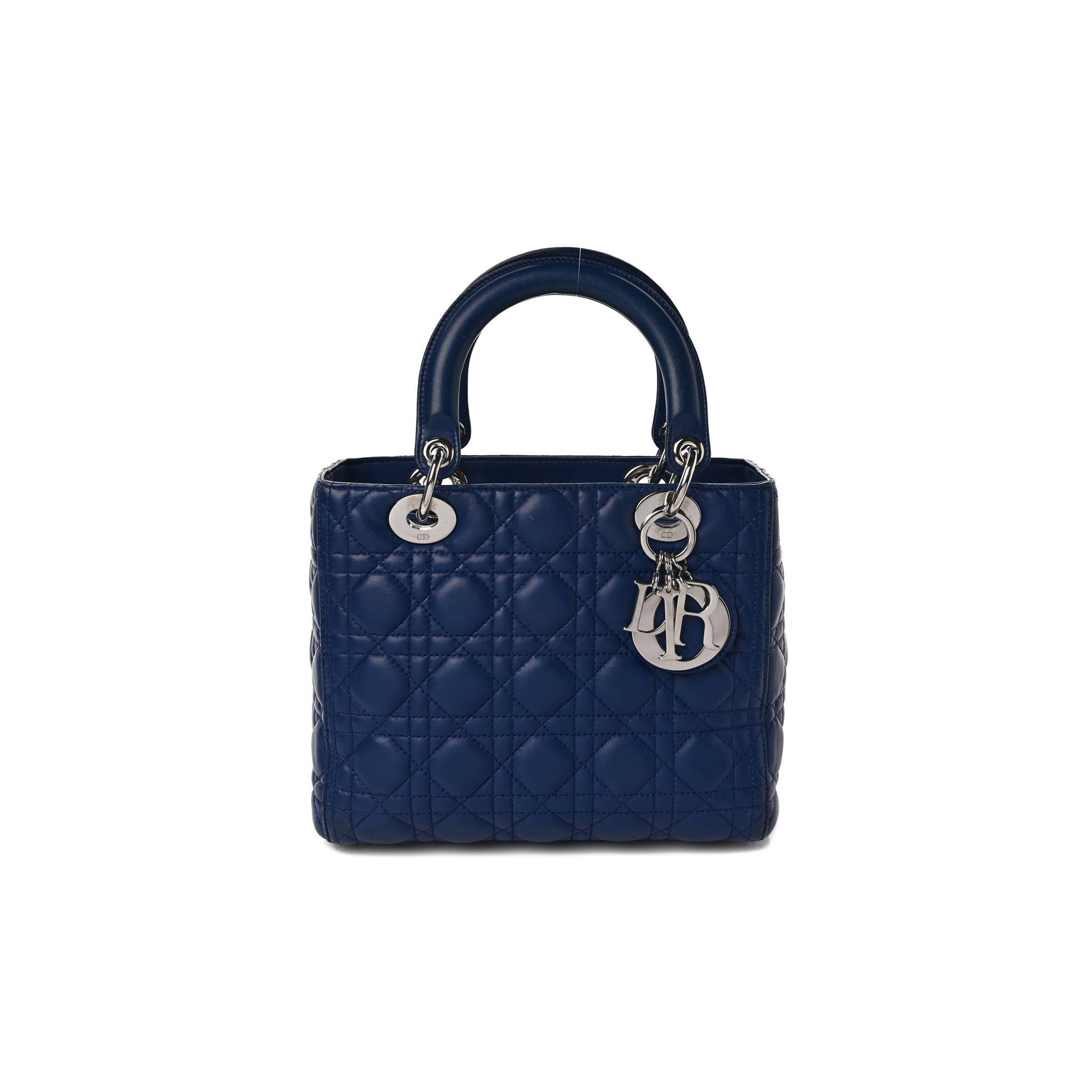 DIOR LAMBSKIN CANNAGE MEDIUM LADY DIOR NAVY (24*20*11.4cm)