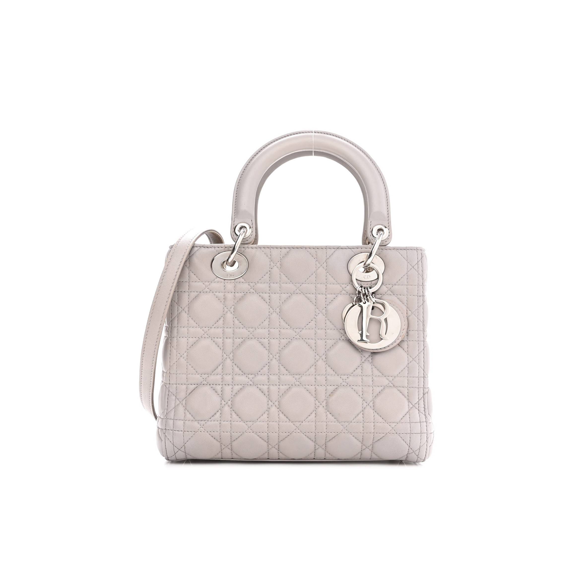 DIOR LAMBSKIN CANNAGE MEDIUM LADY DIOR GREY (23*20*11.4cm)