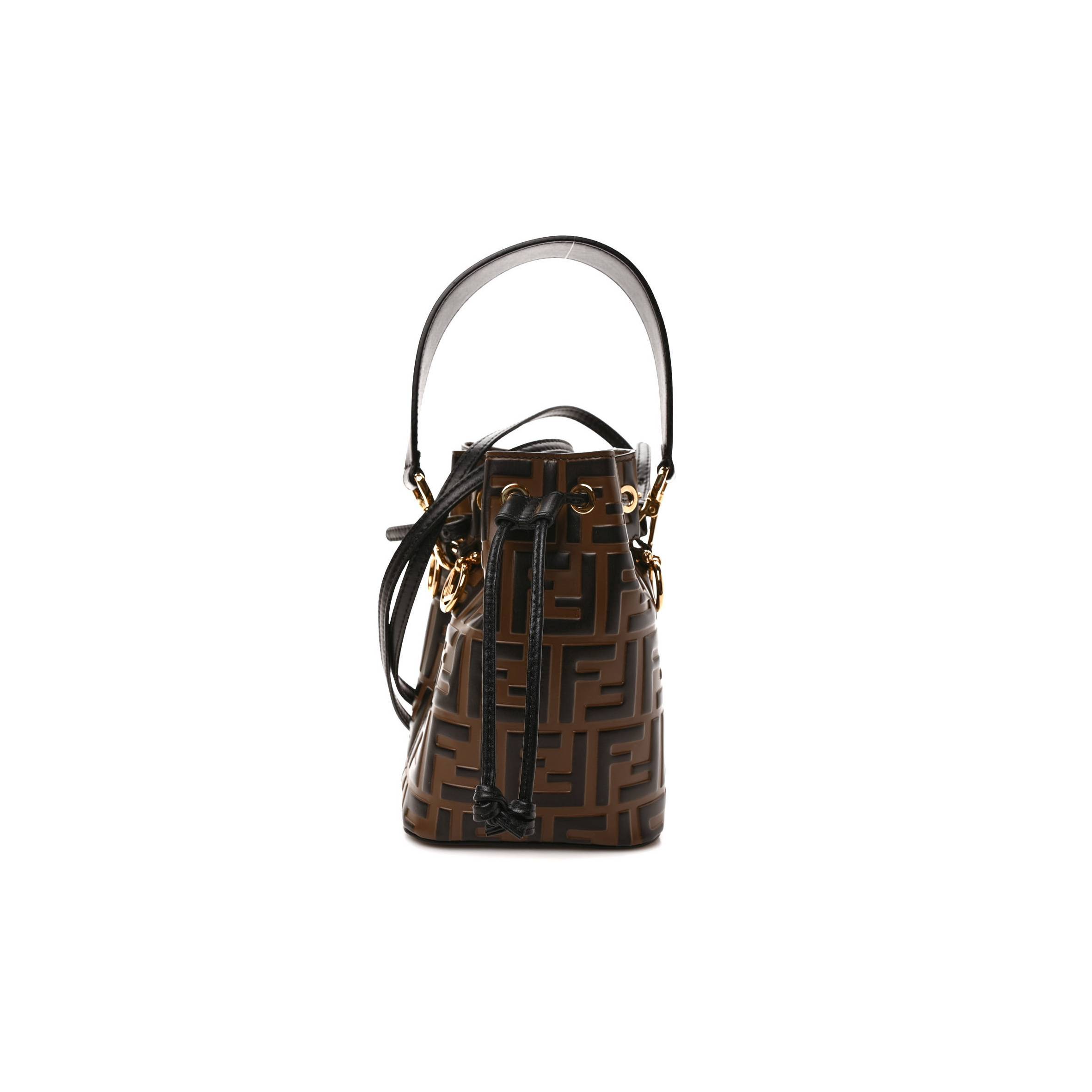 FENDI VITELLO LIBERTY F IS FENDI BI-COLOR FF 1974 EMBOSSED MINI MON TRESOR BUCKET BAG MAYA BLACK (18*12*10cm)