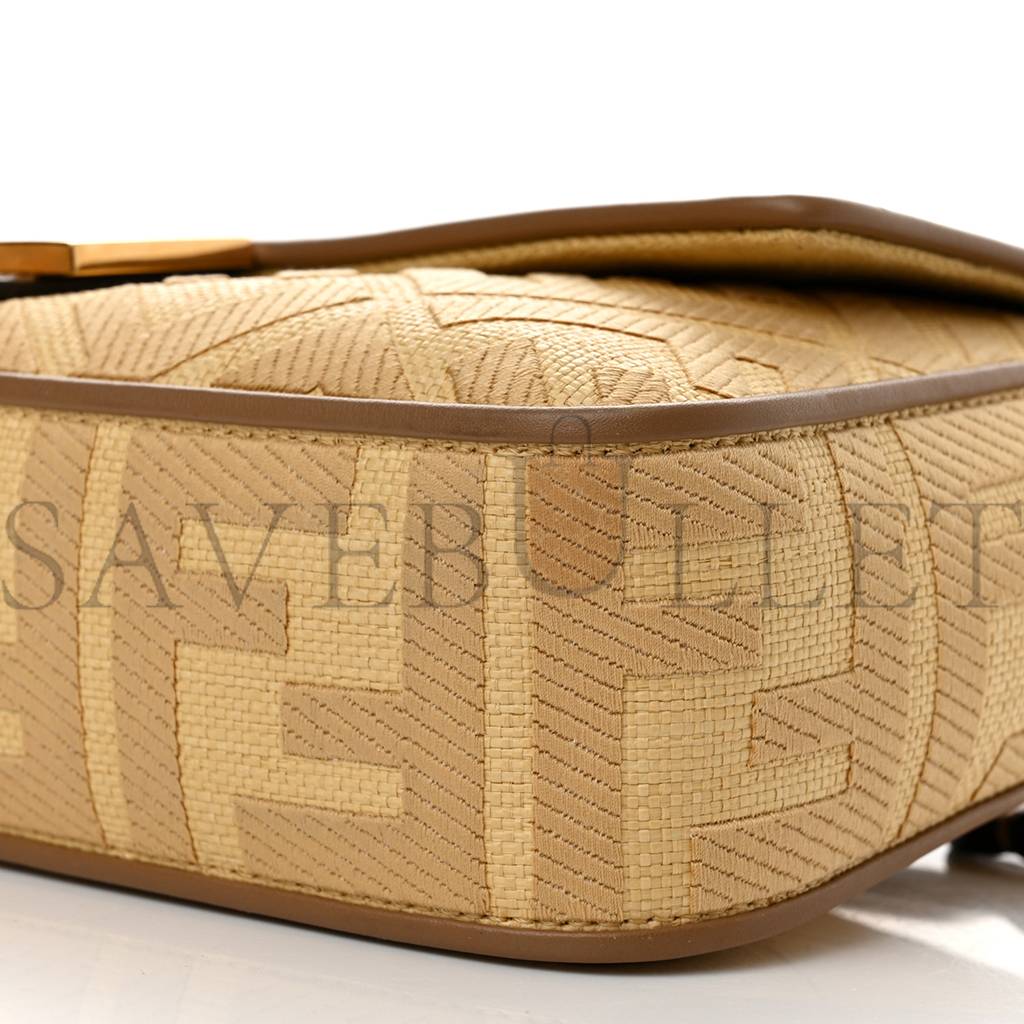 FENDI RAFFIA VITELLO KING LUCIDO FF EMBROIDERED BAGUETTE GRANO SAND (28*15*6cm)