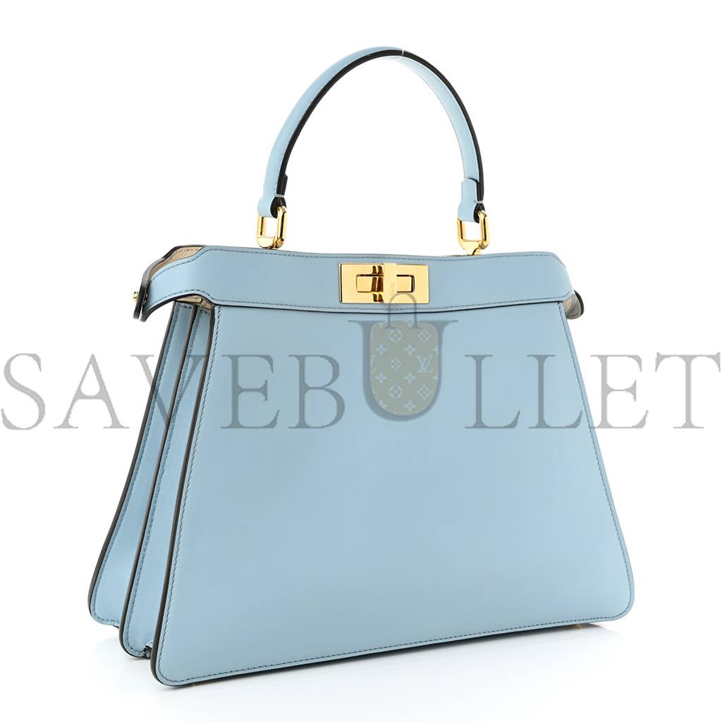 FENDI VITELLO SETA SHINY NAPPA MEDIUM PEEKABOO I SEE U SATCHEL AZZURRO BABY CAMELIA (33*24*13cm)